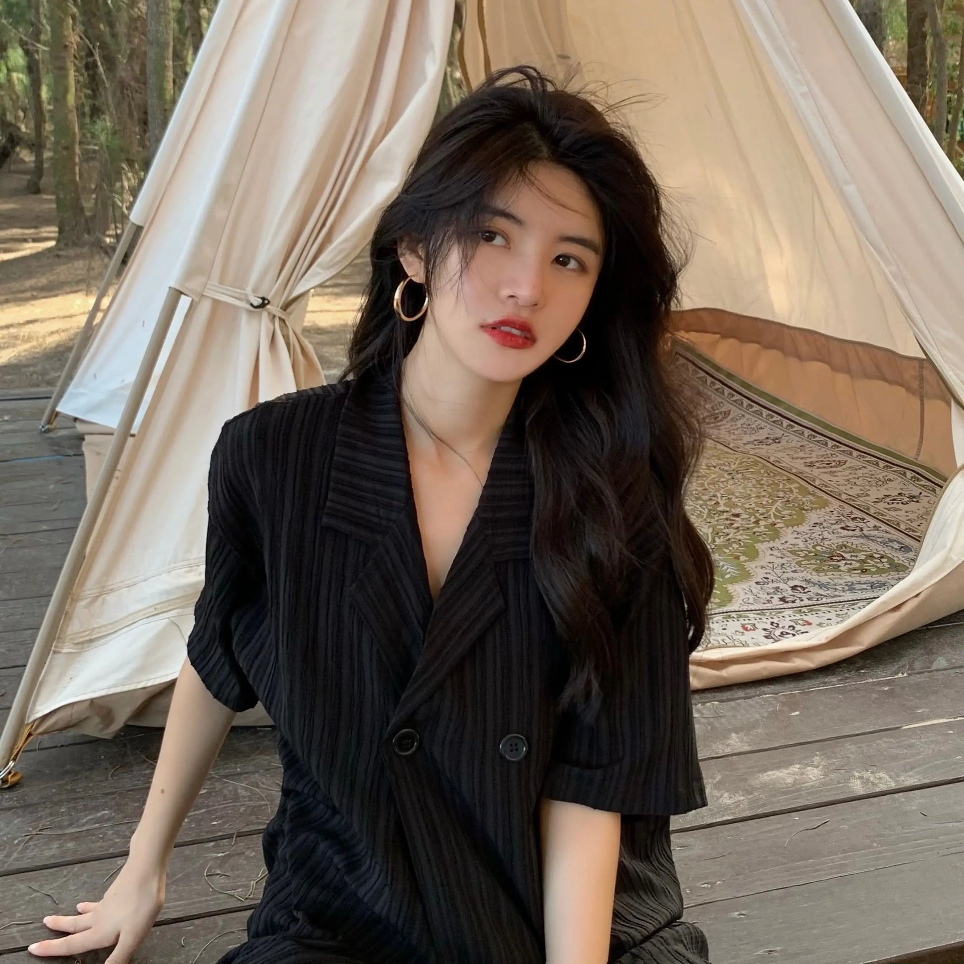 2Colors 2021 Korean Style Summer Autumn Loose Turn down Collar V Neck Short Sleeve Shirt Summer Suit Blouse (N0170)